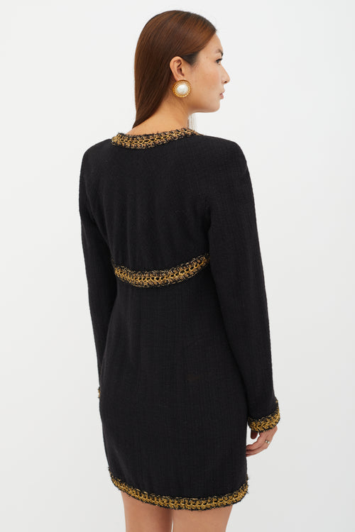 Chanel Black & Gold Tweed Trimmed Wool Coat