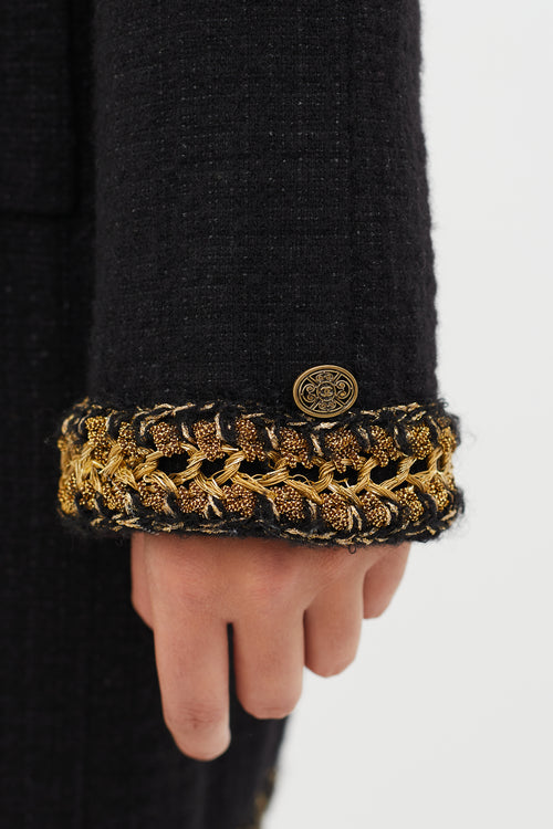 Chanel Black & Gold Tweed Trimmed Wool Coat