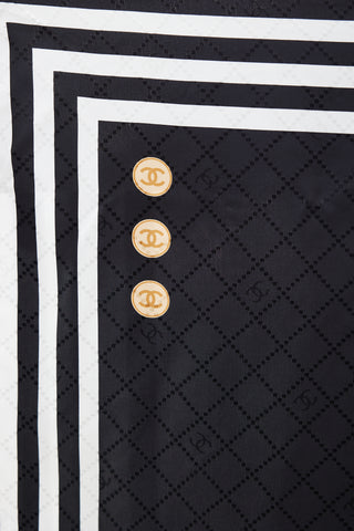 Chanel Black & White Silk Stripe Scarf