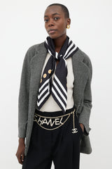 New Chanel Gray Cashmere Camellia Shawl Scarf
