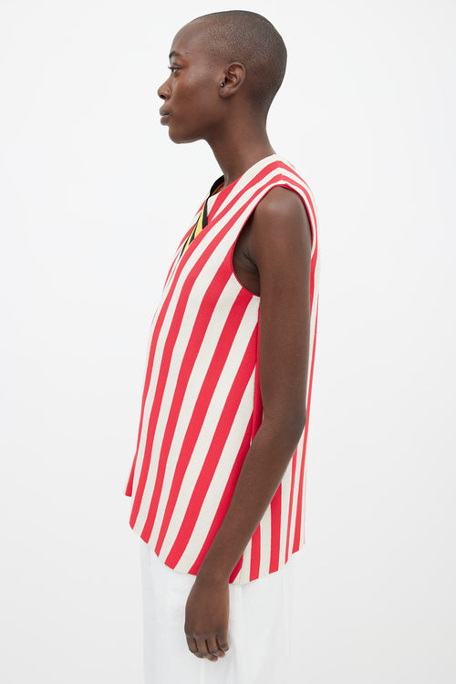 Calvin Klein 205W39NYC Red & White Asymmetrical Stripe Top