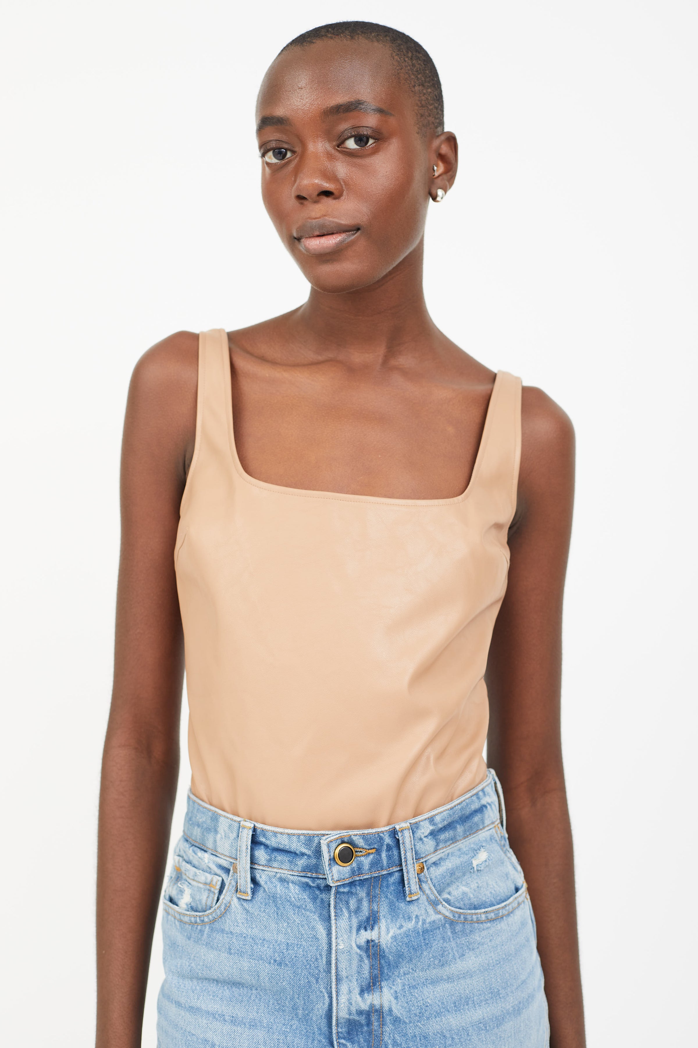 Cami NYC // Beige Faux Leather Sleeveless Bodysuit – VSP Consignment