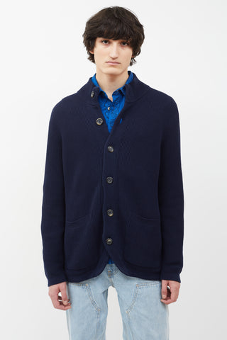 Canali Navy Ribbed Knit Sweater Cardigan