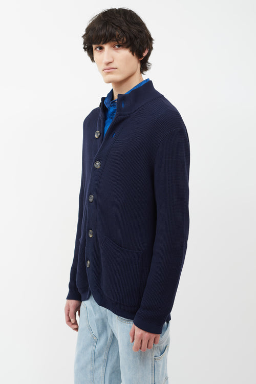 Canali Navy Ribbed Knit Sweater Cardigan