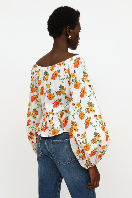 Caroline Constas White Floral Ruched Top