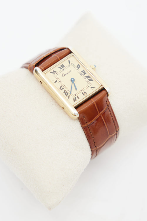 Cartier Brown Leather & Gold Vermeil Tank Watch