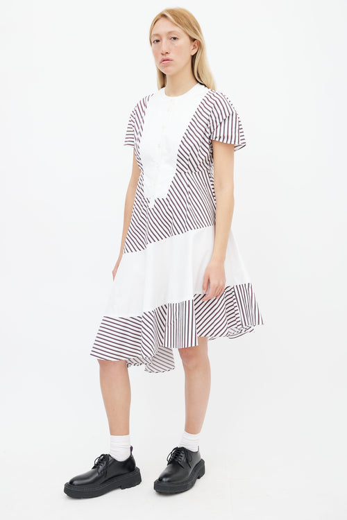 Carven White Multicolor Stripe Short Sleeve Dress
