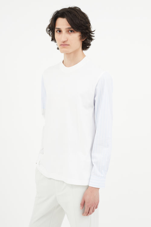 Cedric Charlier White & Blue Stripe Long Sleeve Shirt