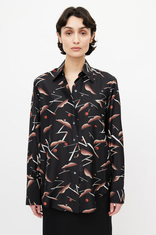 Celine Black Abstract Print Silk Shirt