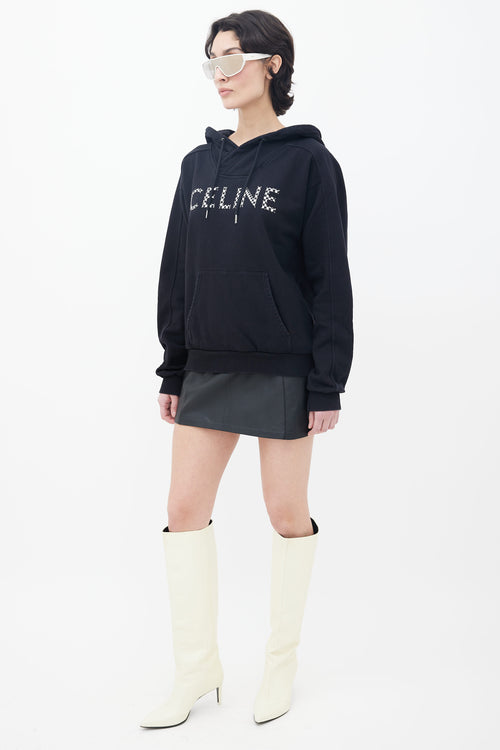 Celine Black Checker & Studded Logo Hoodie