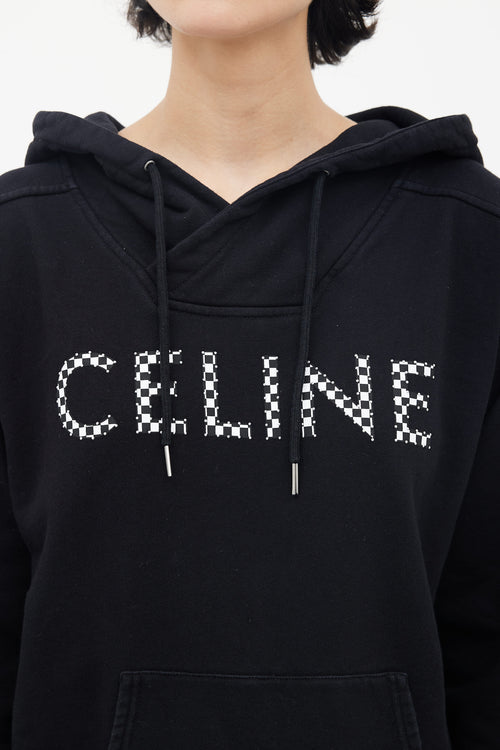 Celine Black Checker & Studded Logo Hoodie