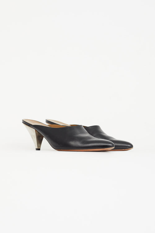 Celine Black Leather Pointed Toe Heeled Mule