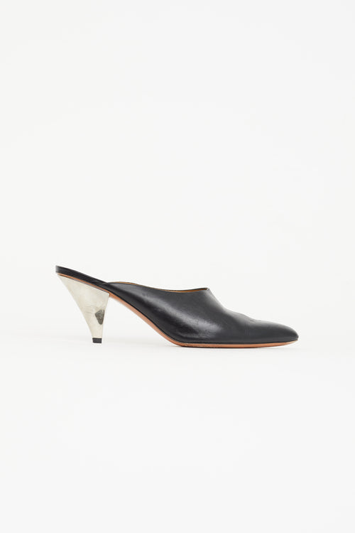 Celine Black Leather Pointed Toe Heeled Mule