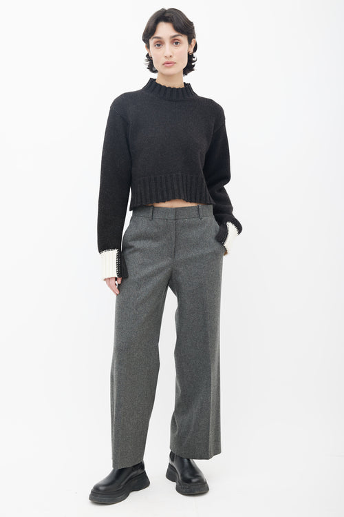 Celine Dark Grey & Contrast Cuff Knit Sweater