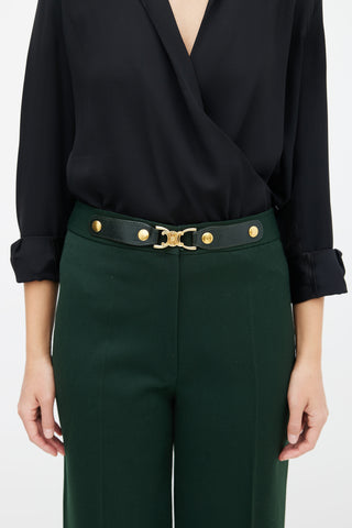 Celine Vintage Green & Gold Triomphe Belted Trouser