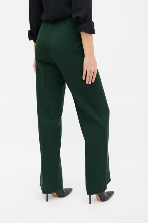 Celine Vintage Green & Gold Triomphe Belted Trouser