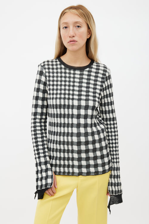 Celine Grey & White Checkered Raw Hem Sweater