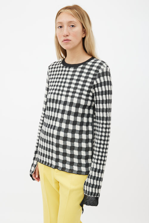 Celine Grey & White Checkered Raw Hem Sweater