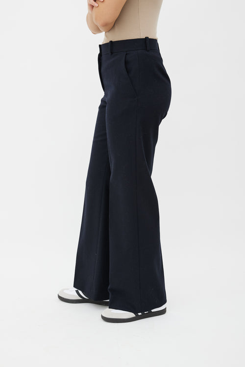 Celine Navy Wool Wide Leg Trouser