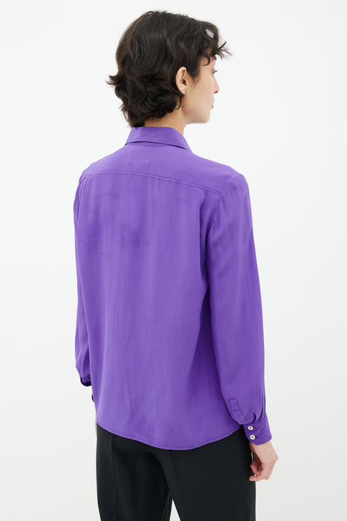 Celine Purple Silk Button Up Blouse
