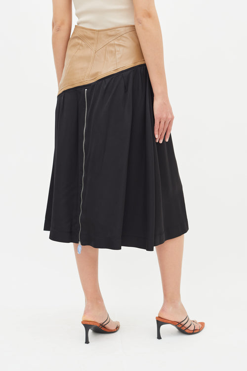 Celine Spring 2017 Black & Brown Leather Skirt