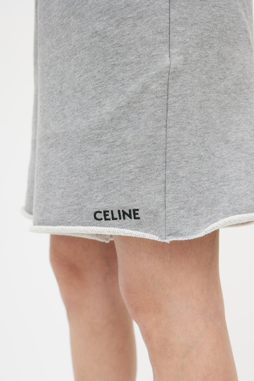 Celine Grey Embroidered Logo Sweat Short