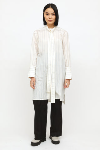 Celine White Striped Shirt Dress