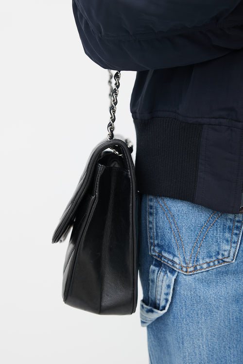 2010 Black Chevron Leather Leo Flap Bag