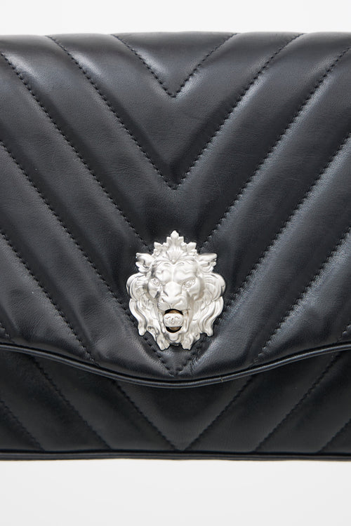 2010 Black Chevron Leather Leo Flap Bag