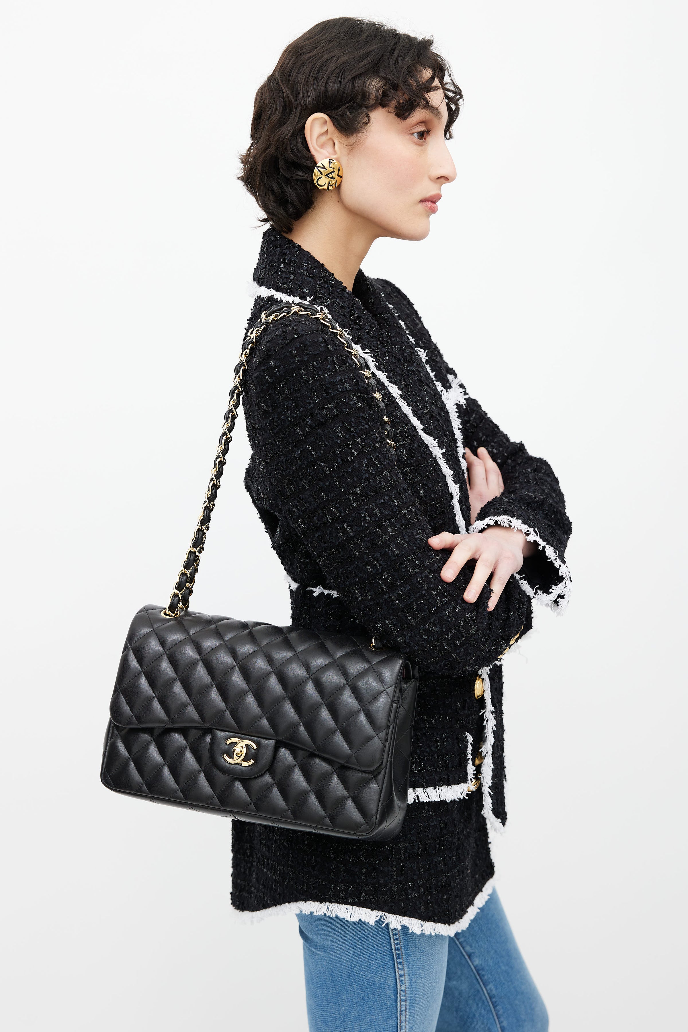 Chanel // 2010s Black Quilted Leather Classic Flap Jumbo Shoulder