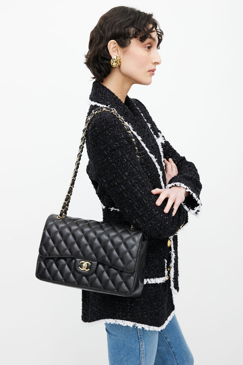 Chanel 2010s Black Quilted Leather Classic Flap Jumbo Shoulder Bag