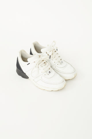 Chanel 2016 White & Black Leather & Nylon Low-Top Sneaker