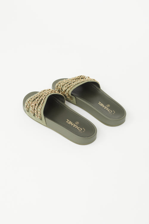 Chanel 2017 Green & Gold Chain Sandal