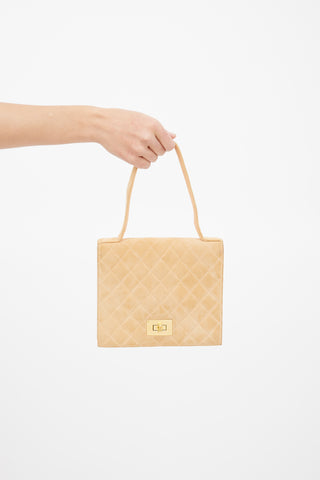 Chanel Beige Suede Quilted Top Handle Bag