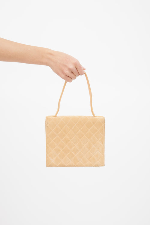 Chanel Beige Suede Quilted Top Handle Bag