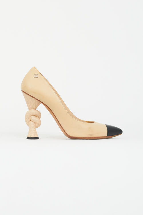 Chanel Beige Leather Knotted Heel Pump