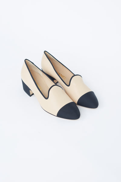 Chanel // Beige & Black Leather Heeled Loafer – VSP Consignment