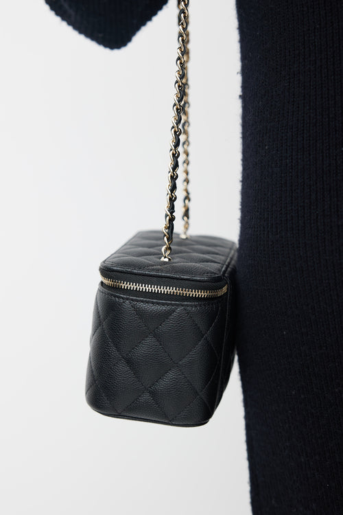Chanel Black Caviar Leather 22C Rectangle Quilted Mini Vanity Case Bag