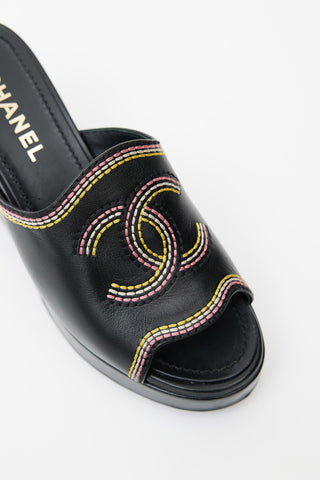 Chanel Black Embroidered Platform Sandal