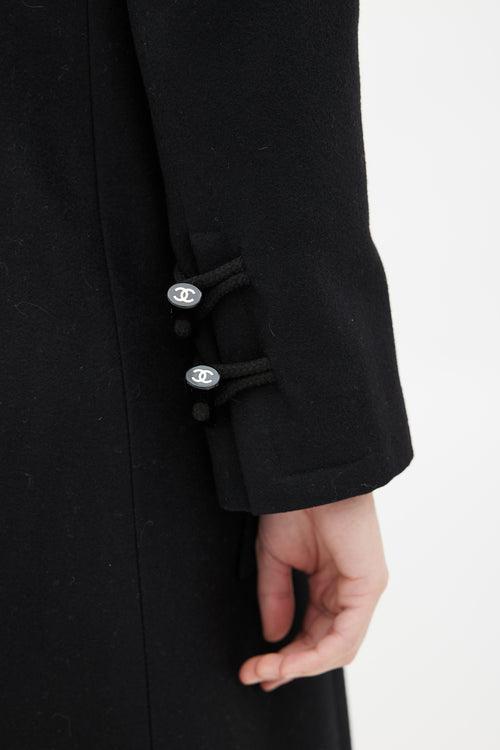 Chanel Black Floral Brooch Toggle Coat