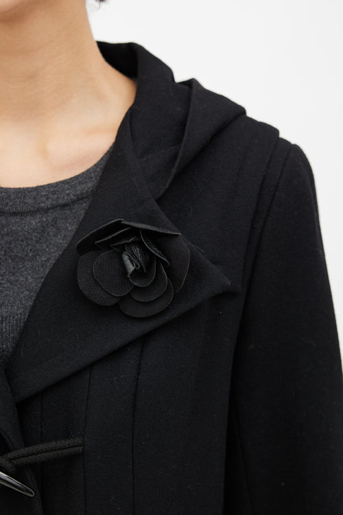 Chanel Black Floral Brooch Toggle Coat