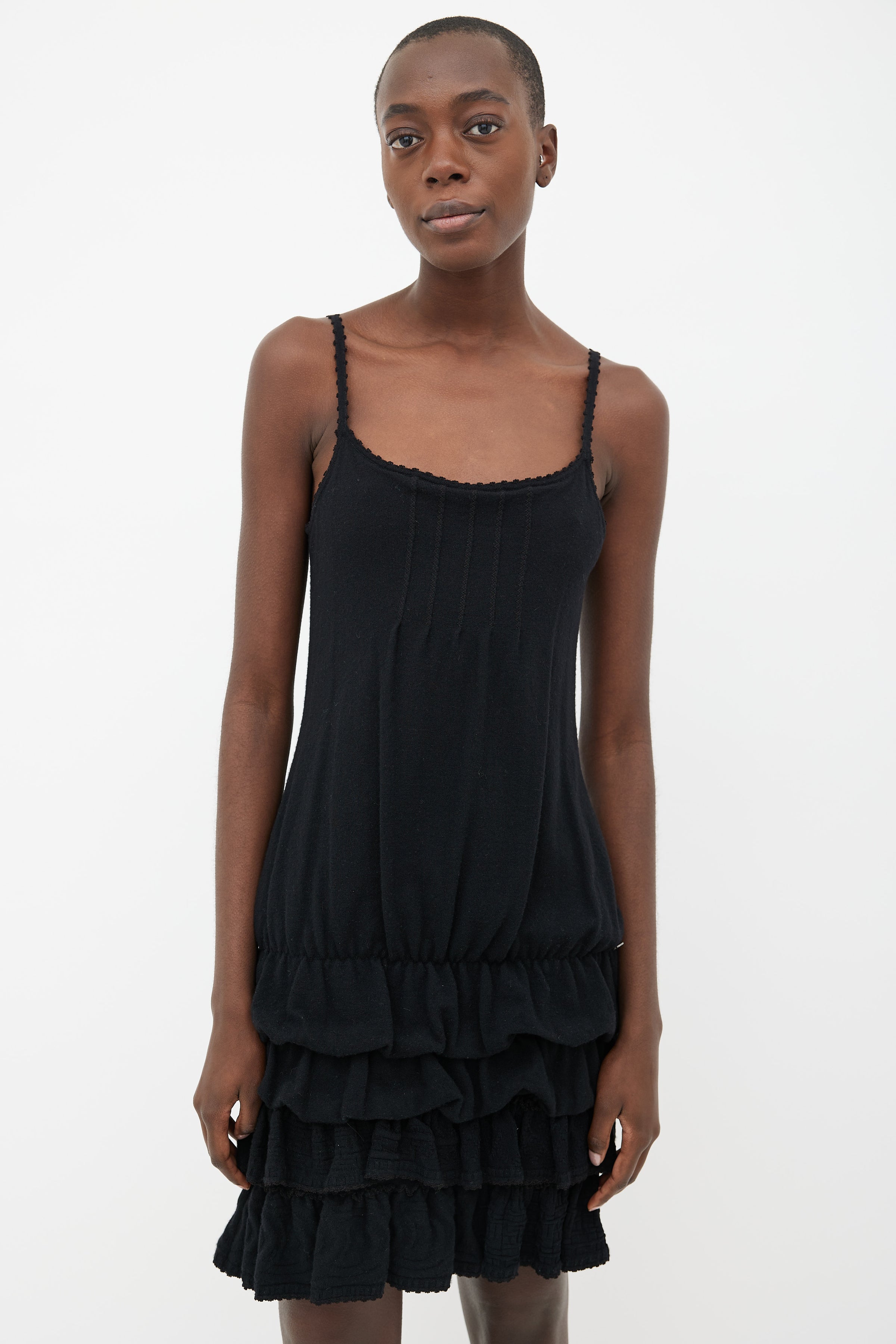 Chanel // Knit Tiered Ruffle Sleeveless Dress VSP Consignment Chanel // Knit Tiered Ruffle Sleeveless Dress VSP Consignment