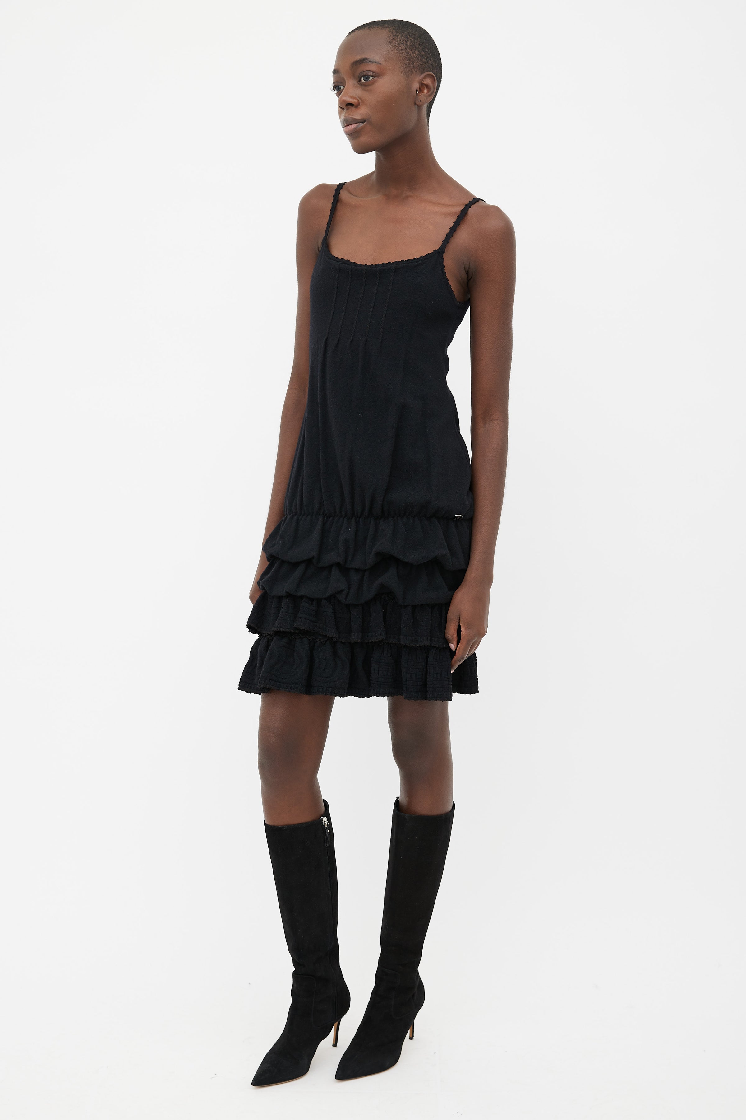 Chanel // Knit Tiered Ruffle Sleeveless Dress – VSP Consignment Chanel // Knit Tiered Ruffle Sleeveless Dress – VSP Consignment