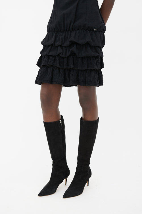 Chanel Black Knit Tiered Ruffle Sleeveless Dress