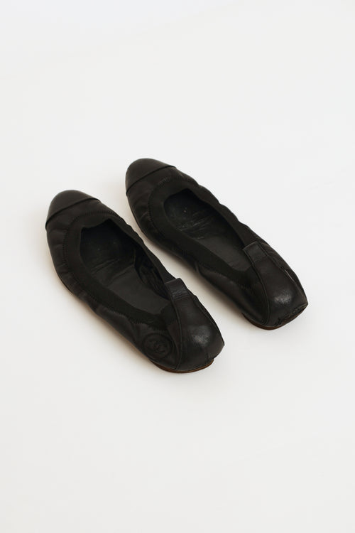 Chanel Black Leather CC Ballet Flats