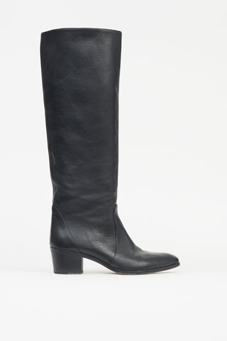 Chanel Black Leather Knee High Riding  Boot