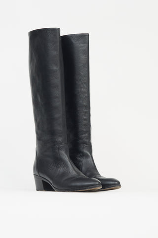 Chanel Black Leather Knee High Riding  Boot