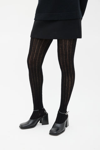 Chanel Black Loose Ribbed Knit Tights