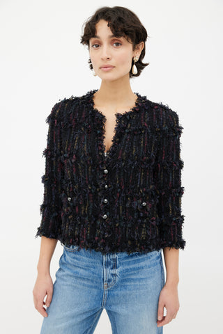 Chanel Black Multicolor Ribbon Tweed Blazer