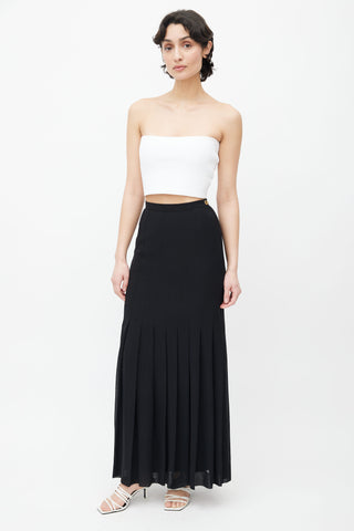 Chanel Black & Gold-Tone Button Pleated Vintage Skirt